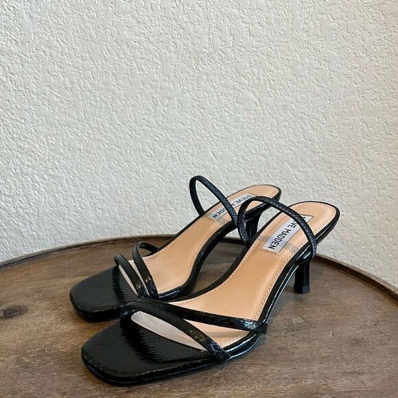 Steve Madden Loft Slide Sandals Heels Black Snake Women’s 5.5 - Picture 1 of 6